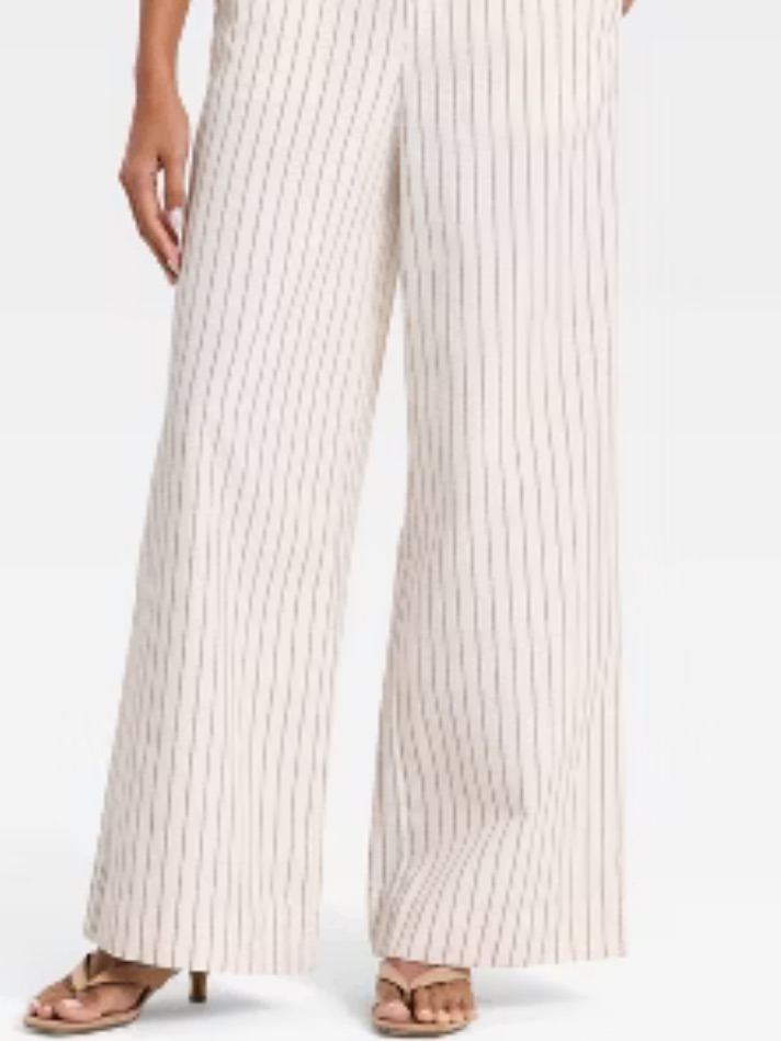 Universal Thread Cream Wide-Leg Pinstripe Trousers